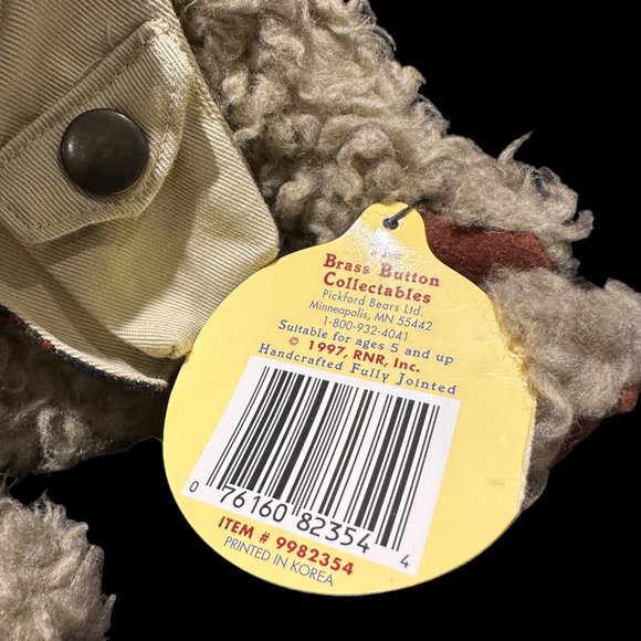 Vintage Pickford Bear Tanner Brass Button Bears Collection Plush Stuffed Animal - Picture 5 of 6